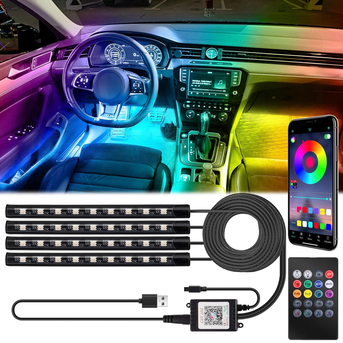 BFXM Car Interior Lights, 5V LED Strip Medium, USB Adapter (36LED Beads)