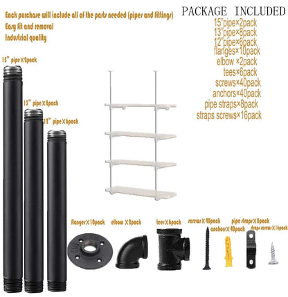 Industrial Wall Mount Iron 2 Pcs 4 Tier pipe shelf,Not included planks, Black