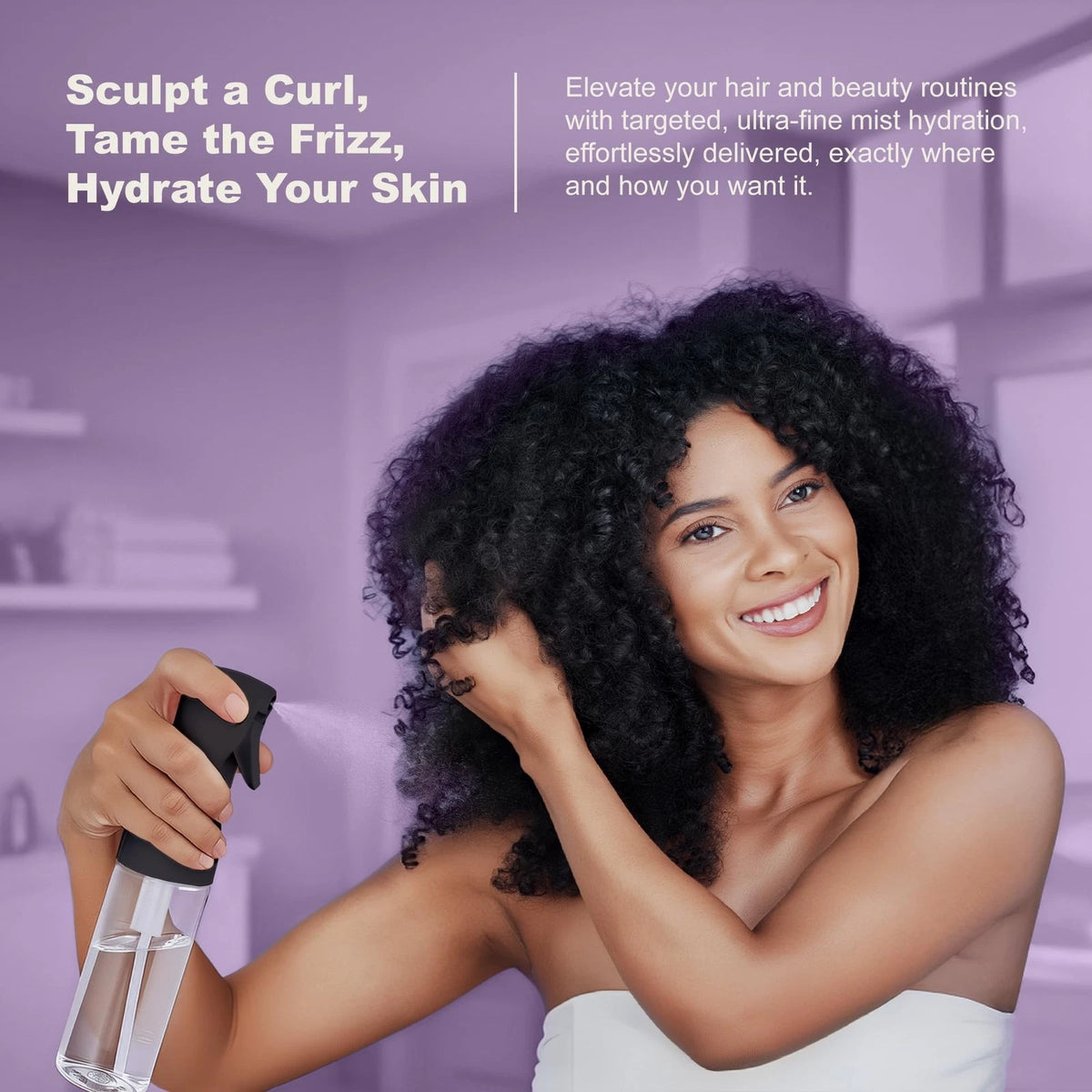 2 Pack Spray Bottles for Hair - Continuous Water Mister 10.1 oz, Ebony