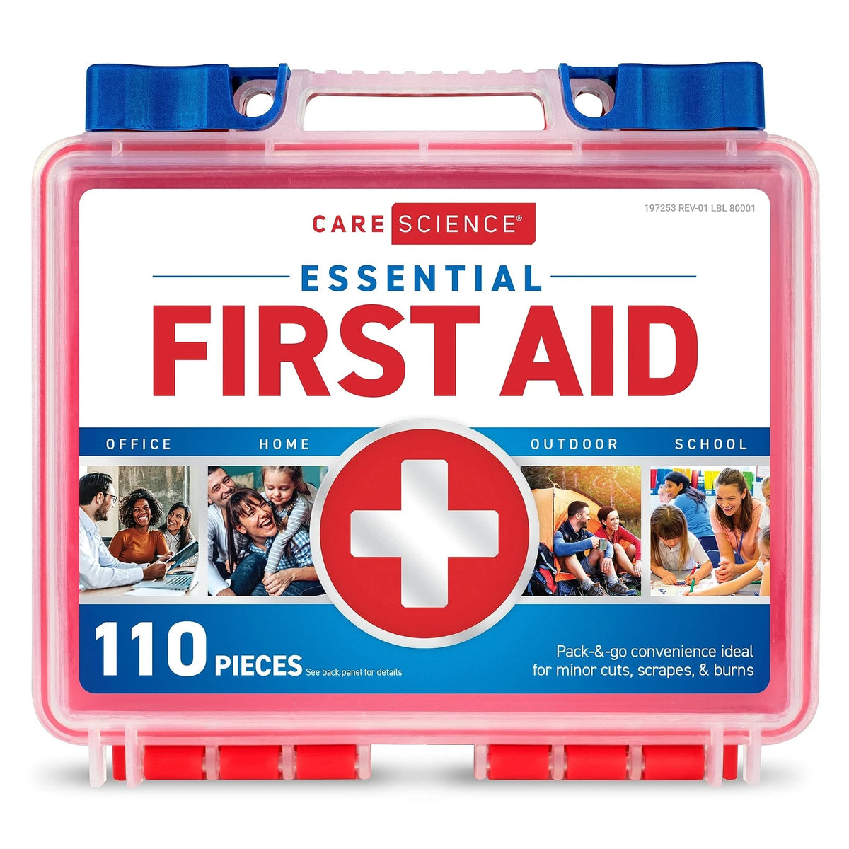 Care Science First Aid Kit, 110 Pieces | Professional 110 Piece Set, Clear