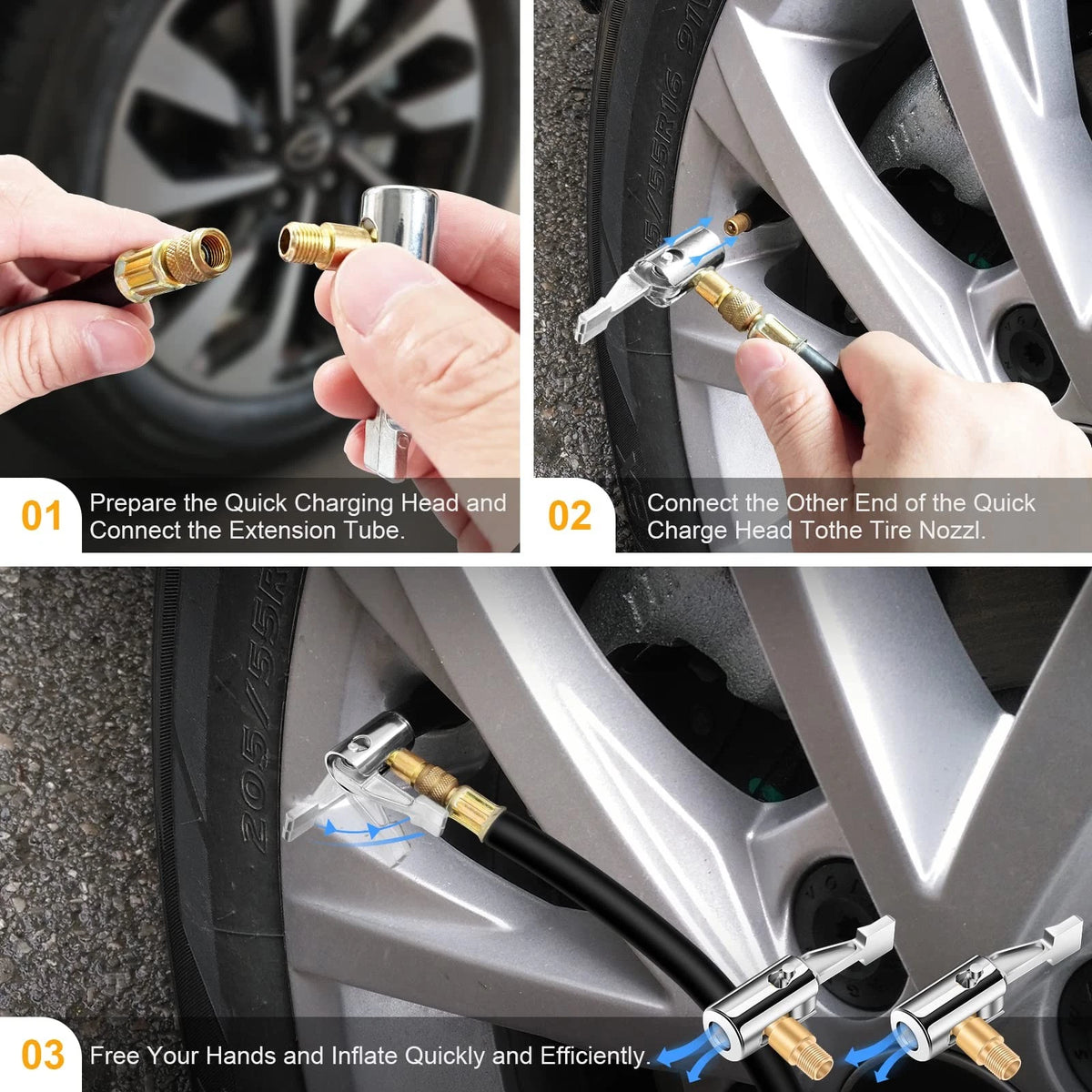 LUMITECO All Metal Lock On Air Chuck Tire Golden Thread, Thread