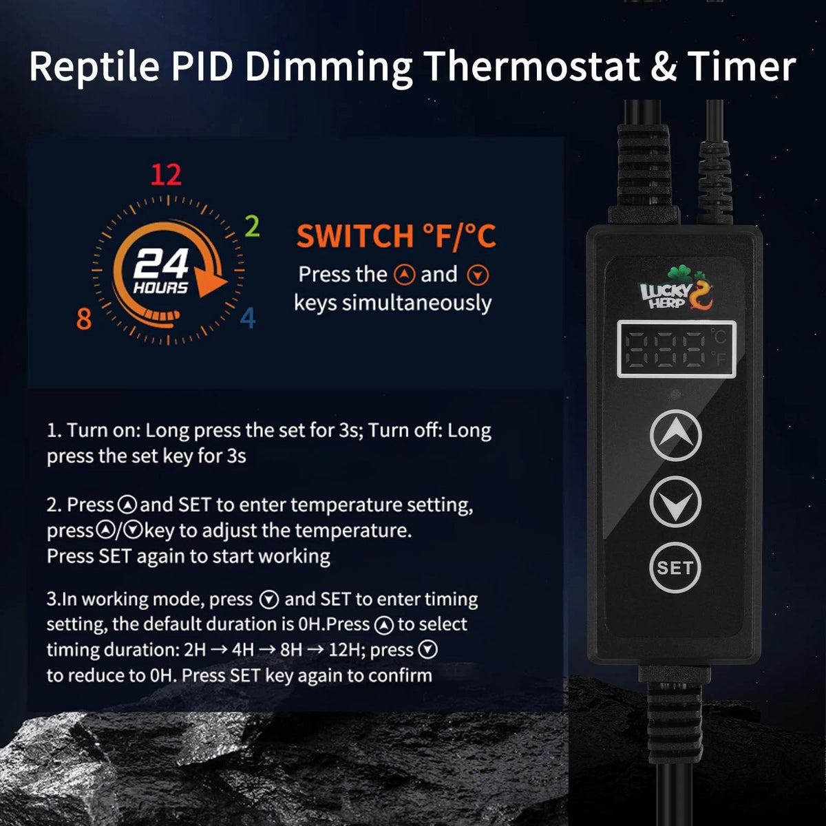 LUCKY HERP Reptile Dimming Thermostat, PID Heat Lamp Temperature Controller...