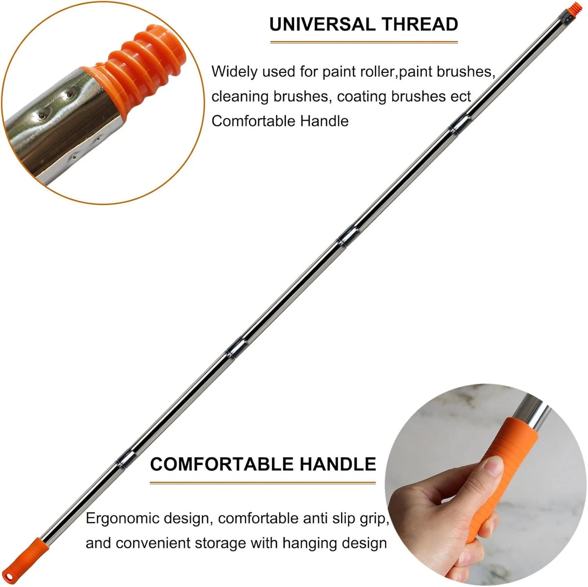 5 PCS Total 6.5 Ft Extension Pole, Paint Roller Stainless-Steel Orange