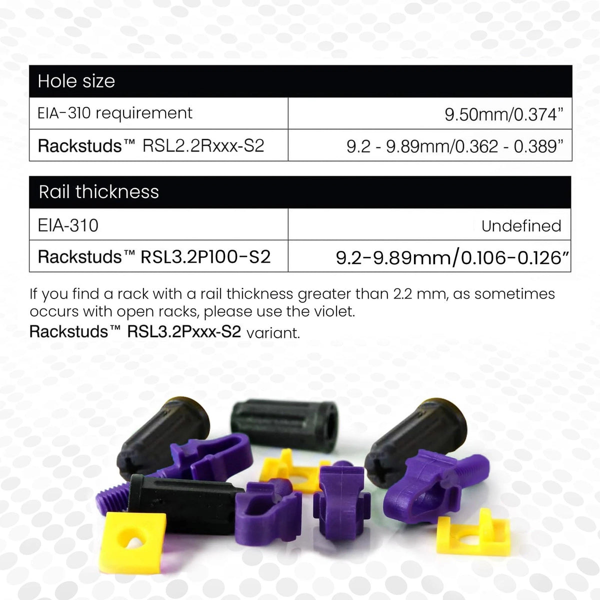Rackstuds P20 Series II - Server Rack Screws 20-Pack | Cage Nut 20, Purple