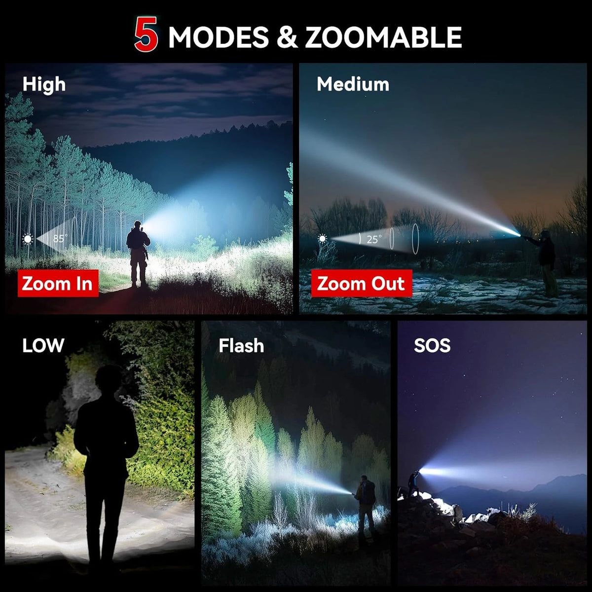 LETMY Tactical Flashlight S2000-2 Pack Bright Military Grade 2 PACK, Black