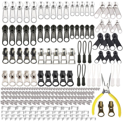 JOSDIOX 255 Pcs Zipper Repair Kit with 255 pieces, black silvery bronze white