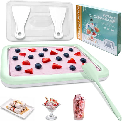 Rolled Ice Cream Maker Tray SUS 304 At Home DIY Instant Green