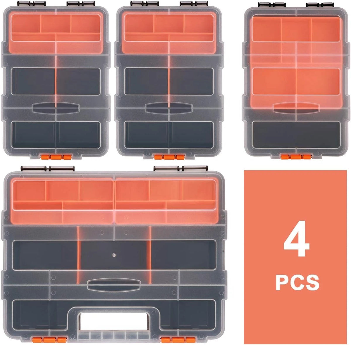 Makitoyo MP009 Hardware & Parts 4 PCS Set Toolbox, Black, Orange, Transparent