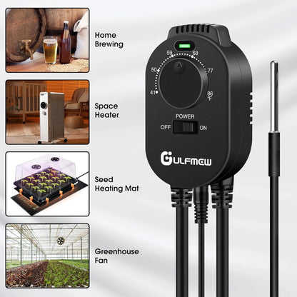 Thermostat Outlet for Heater, Temperature Controller with 4.9FT Black