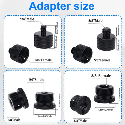 16pcs Mic Stand Adapter Parts Set, 5/8 to 3/8 & 1/4 Aluminum black