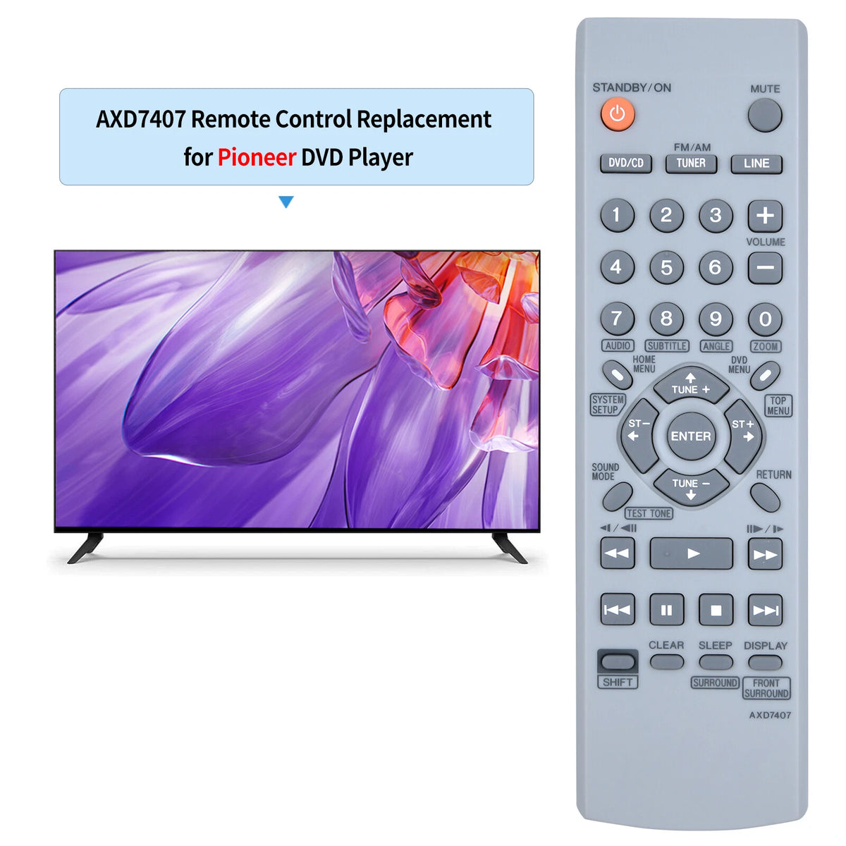AXD7407 Replacement Remote Control For Pioneer XV-DV232 XV-DV240 XV-DV350