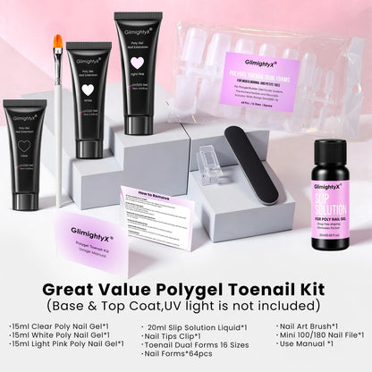 GlimightyX Polygel Toenail Kit, Medium, 01-3 Colors Basic Kit