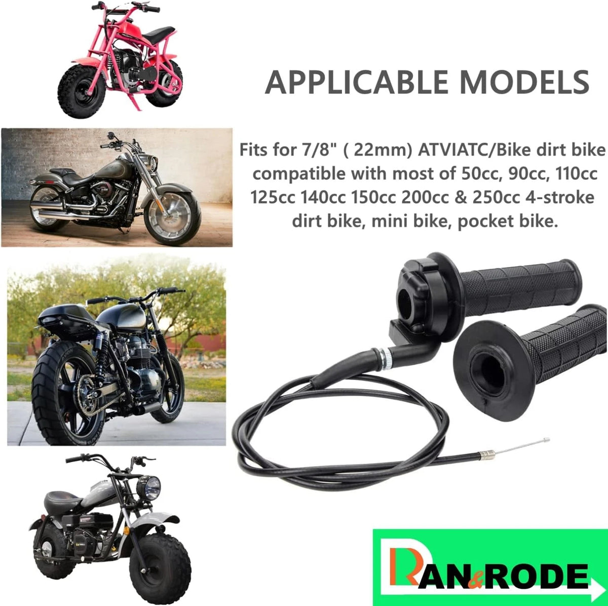 Mini Bike Throttle Assembly Cable for handlebar replacement, black