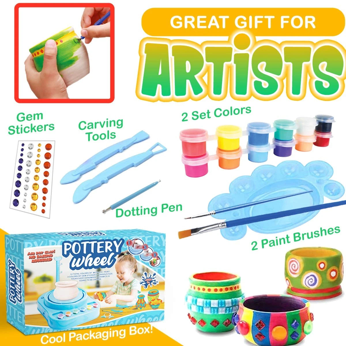 Insnug Mini Kids Pottery Wheel: Complete Painting Kit for Small, Blue