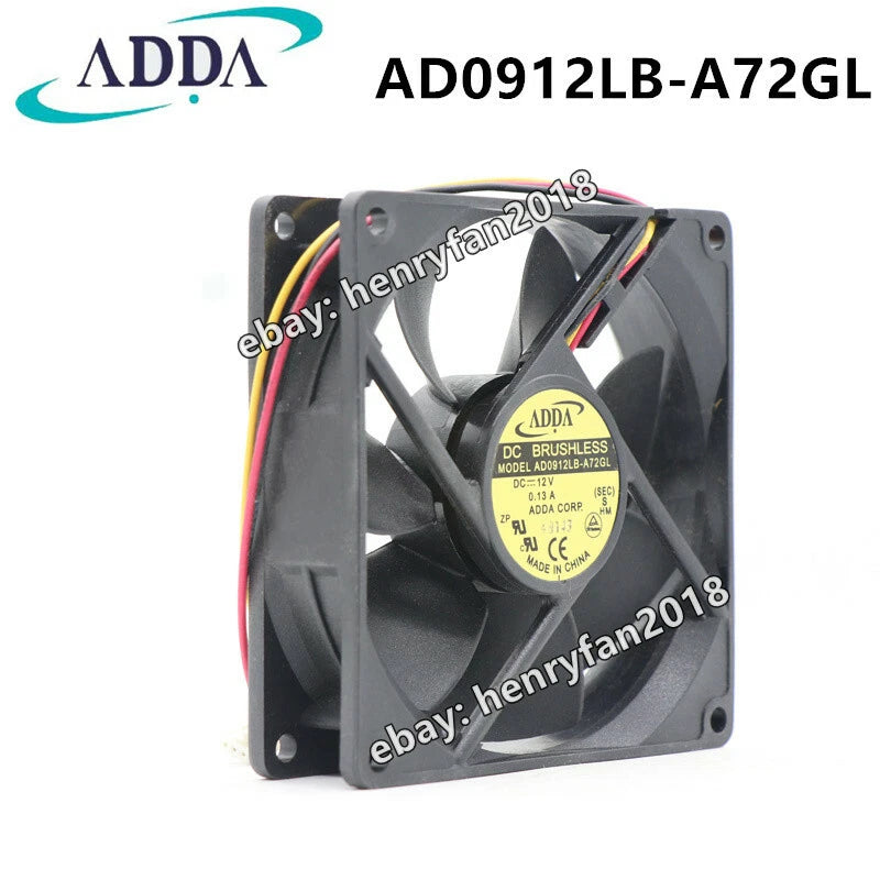 ADDA Fan AD0912LB-A72GL DC 12V 0.13A 90*90*25mm 37.7CFM 3wire Lamp Cooling Fan