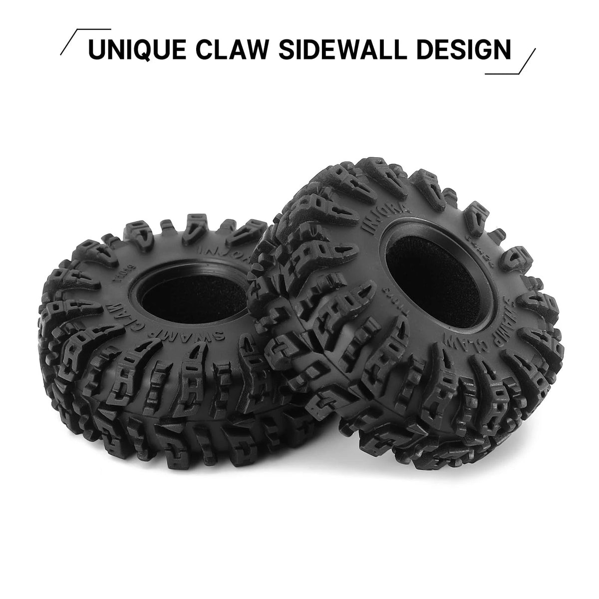 INJORA 1.0 Tires - S5 Swamp Claw Mud Terrain for TRX4M 64mm×24mm, Black