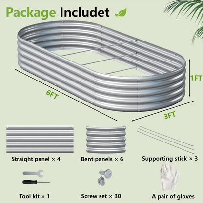 Easllre 2PCS 6x3x1ft Galvanized Metal Raised Garden Bed 6x3x1(2PCS), Silver