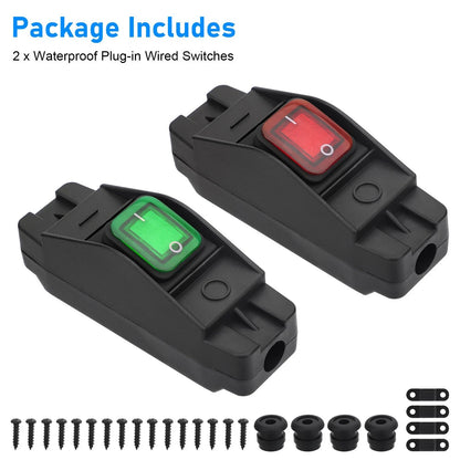 2PCS Waterproof Inline Switch 16A DC12-24V For Appliance Lamp Cord 14AWG 16AWG