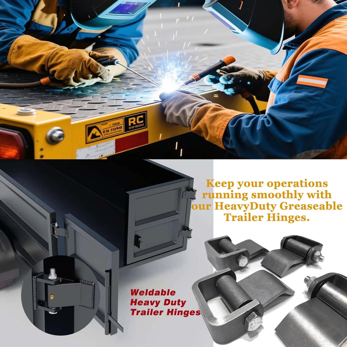 Weld on Trailer Hinges for Dump Trailers, Truck 5-3/8" x 4" Large Size, Black
