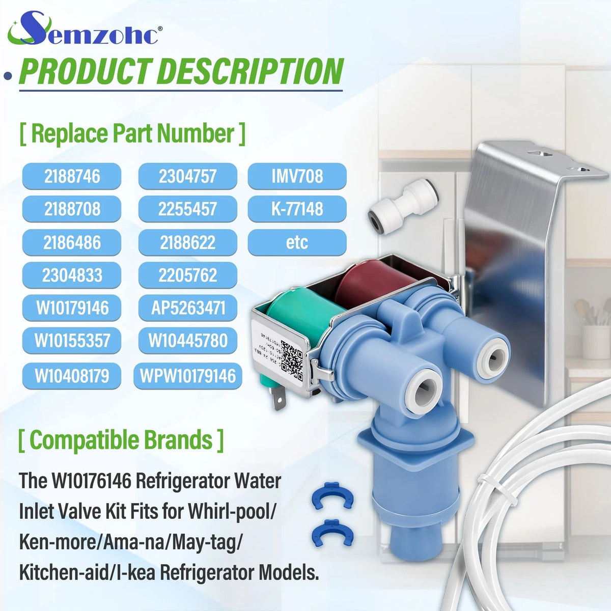 WRS325fDAM02 Refrigerator Ice Maker Water Inlet Valve Fit for As Pictured