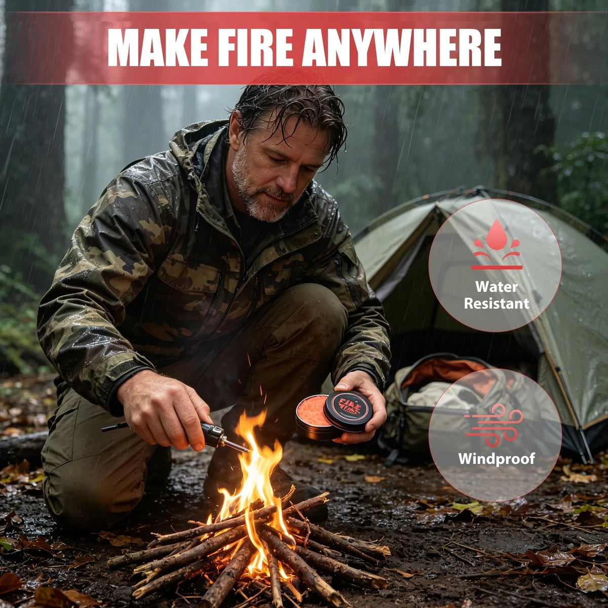 YIWUBAI Survival Fire Starter Kit - Stainless Steel 1-Pack, Light Red