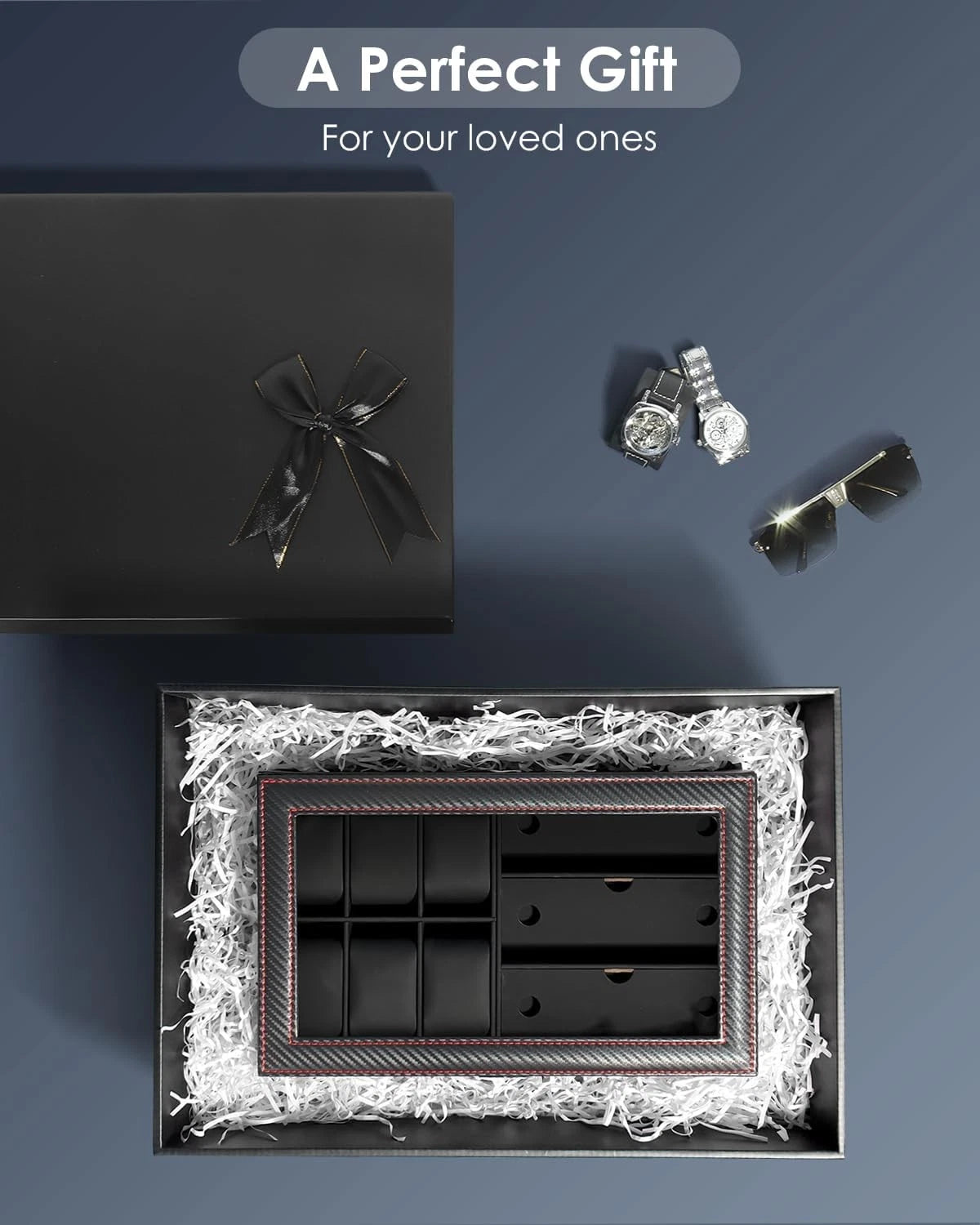 Kukikan Watch Jewelry Box Organizer, 6-Slot 2-Layer Case 6-slot, Black