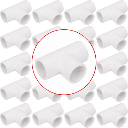 20 Pack 3 Way 1/2 Inch Tee PVC Fittings, 1/2inch SCH 40 1/2Inch, White