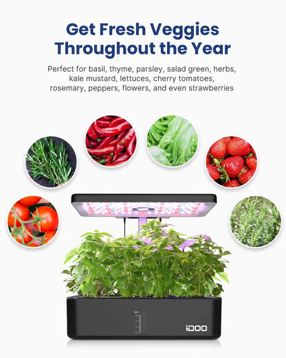 iDOO Hydroponics Growing System Kit 12Pods, Indoor Herb Garden Black