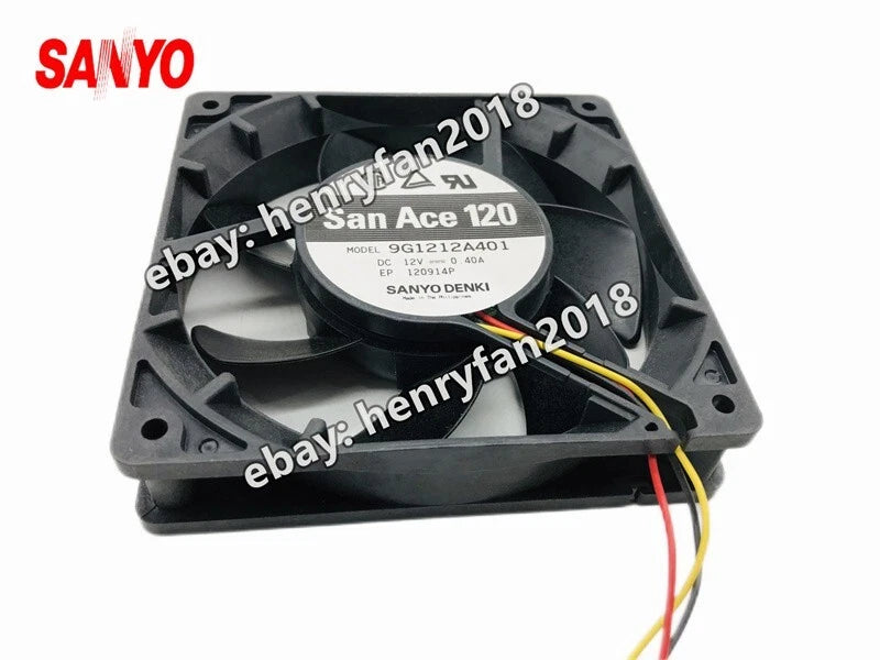 For SANYO 9G1212A401 DC 12V 0.40A 120*120*25MM 3wires Axial Cooling Fan San Ace