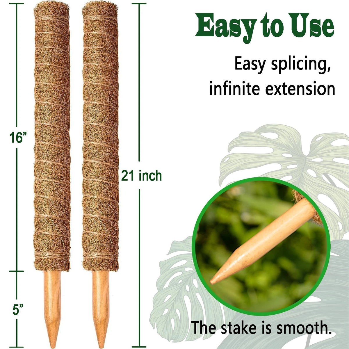 2 Pack 21 Inch Moss Poles, Stackable Pole for Plants 2 pack 21in, Brown
