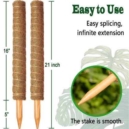 2 Pack 21 Inch Moss Poles, Stackable Pole for Plants 2 pack 21in, Brown