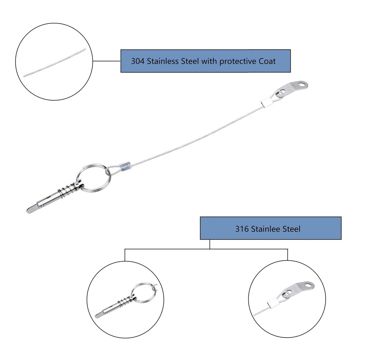 Thorn Boat Bimini Quick Release Pin with Lanyard (4 1/4 Inch 4pcs, Sliver
