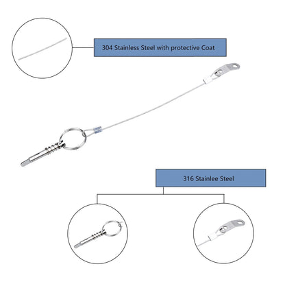 Thorn Boat Bimini Quick Release Pin with Lanyard (4 1/4 Inch 4pcs, Sliver