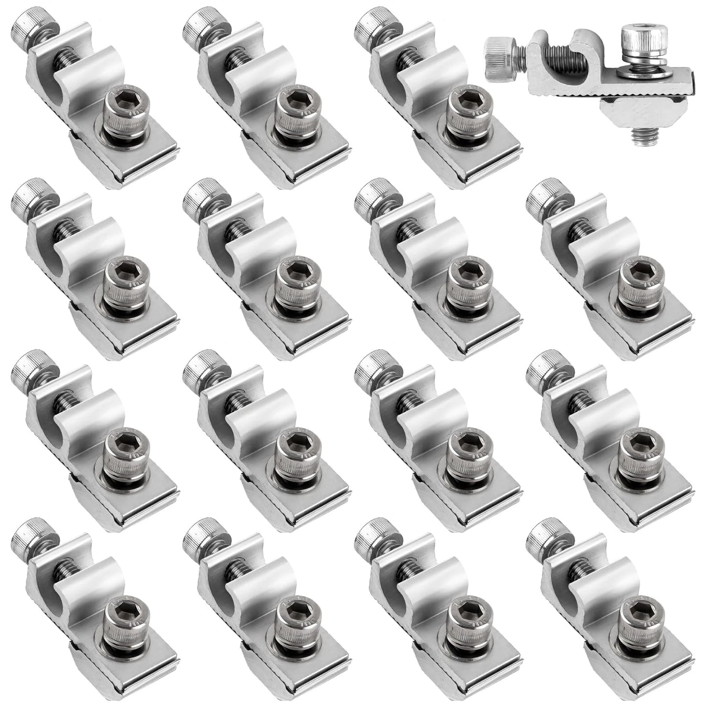 16 Pcs Solar Panel Grounding Lugs, Stainless Steel, Silver, Mount Silver
