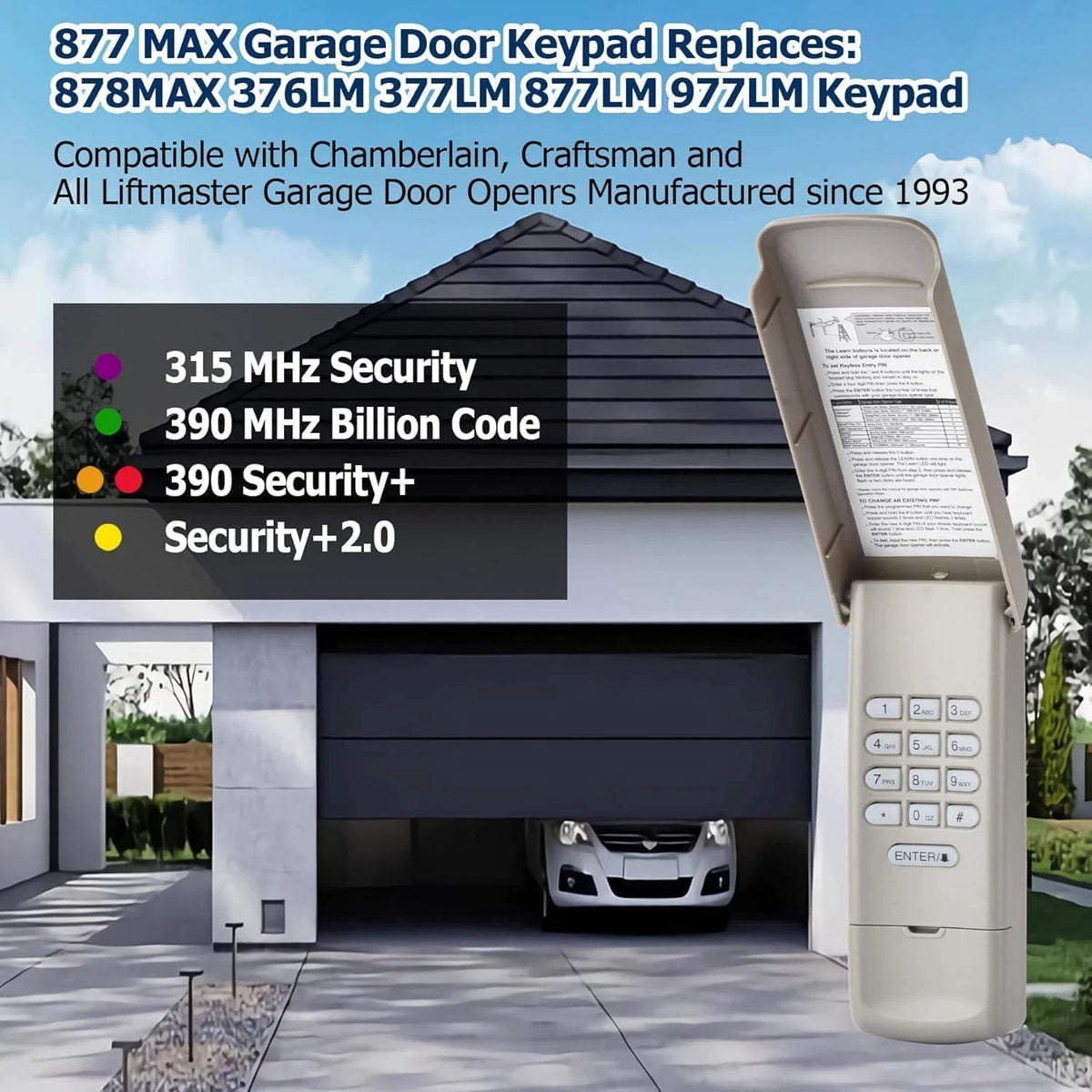 2 Pack Garage Door Opener Keypad Compatible with LiftMaster 877MAX Gray