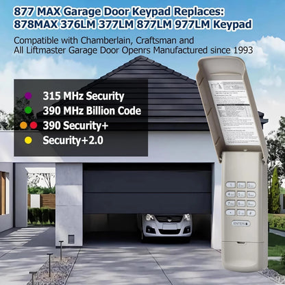 2 Pack Garage Door Opener Keypad Compatible with LiftMaster 877MAX Gray