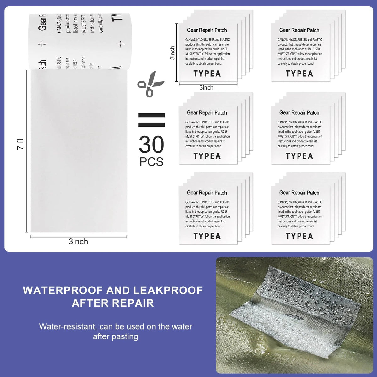 EPDPLAY Waterproof Clear TPU Inflatable Repair Patch Kit - 3 in x 7 ft Blue
