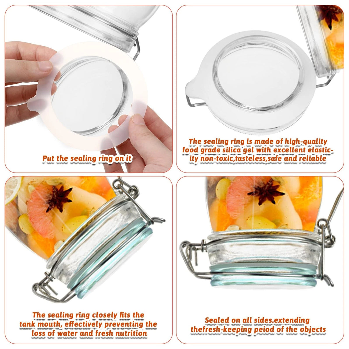 6PCS Silicone Jar Gaskets, Large 11.5cm (Outer) / 8.8cm (Inner), Clear