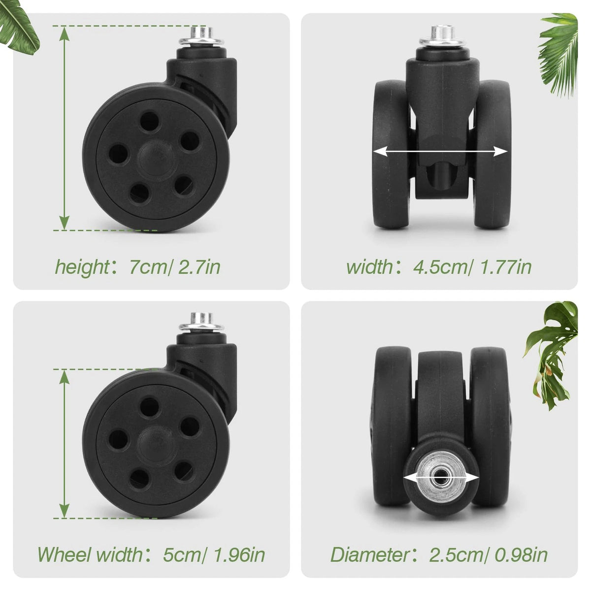Vivikivi Luggage Replacement Wheels, 2 Pcs Suitcase Double-Row OD 50mm, Black