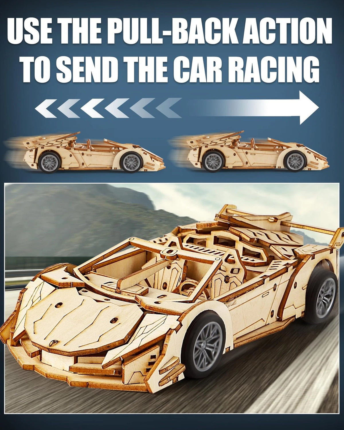 MOCBURIKU 3D Wooden Puzzles for Adults Roadster, Normal, Wood Color