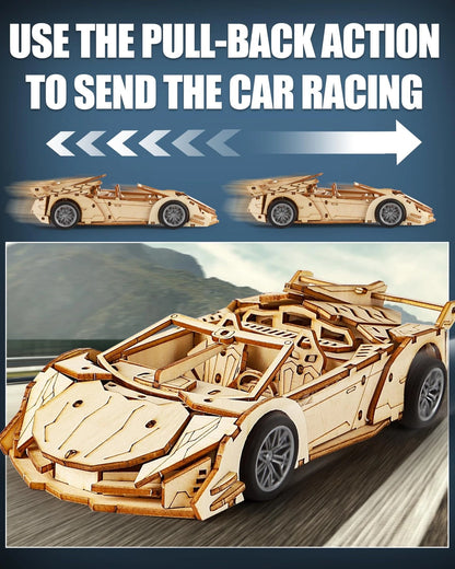 MOCBURIKU 3D Wooden Puzzles for Adults Roadster, Normal, Wood Color
