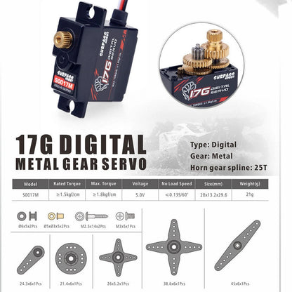 1/18 S0017M Micro Mini Servo 17G Metal Gear Digital Servo For RC Plane Boat Car