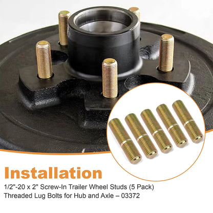 03372 Screw-In Wheel Stud Set – Fits 1/2"-20 x 2" Hubs, 5 Trailer Lug Stud