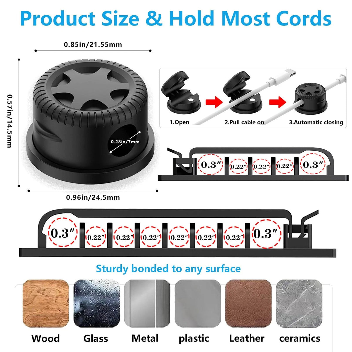 ELII 328Pcs Cable Management Kit, 8 Magnetic Holder,69Adhesive Black