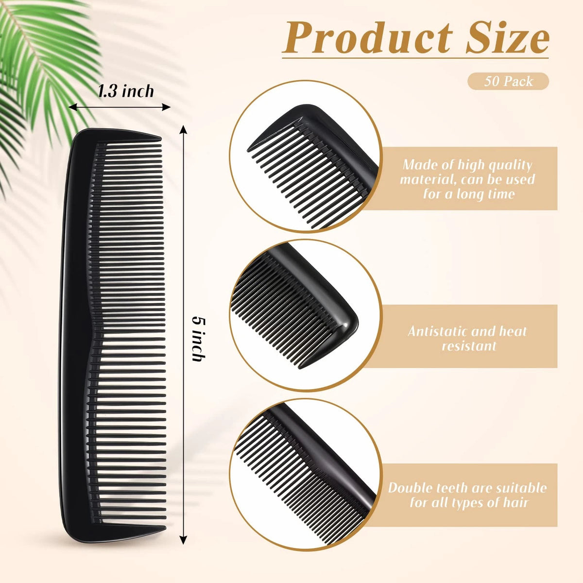 Didaey 50 Pcs Pocket Combs for Men 5 Inch Cutting with Wide and Small, Black
