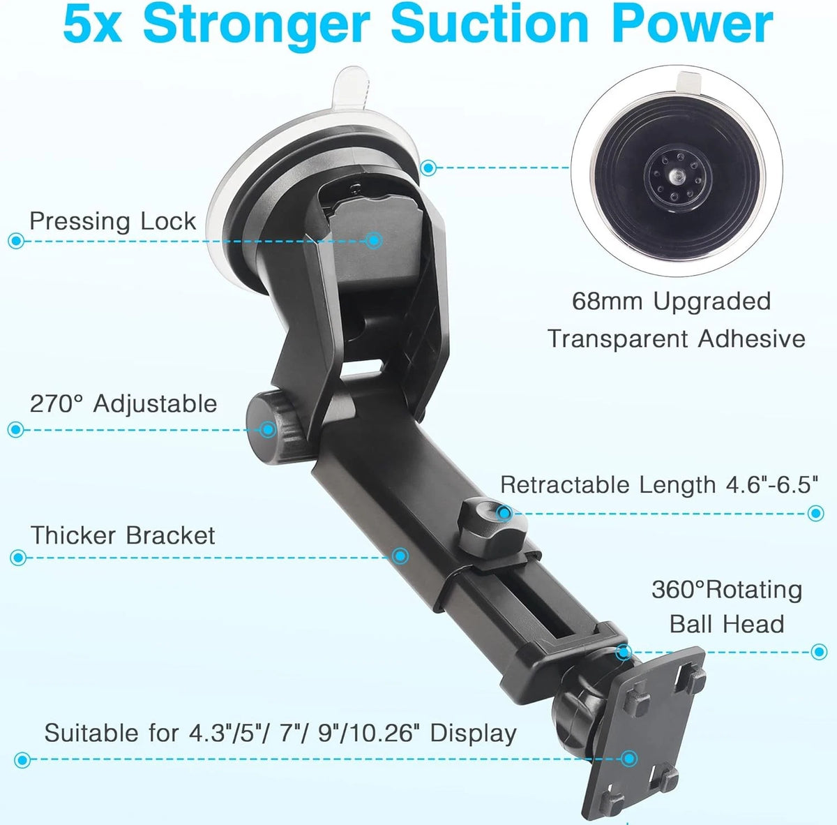 Backup Camera Monitor Mount - Windshield Suction Cup Mounting Bracket, Black