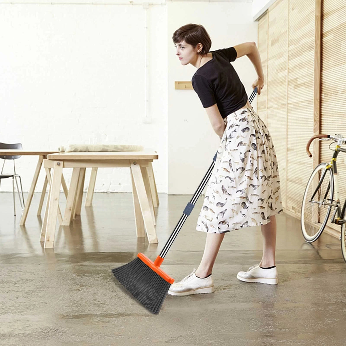 kelamayi Upgrade Broom and Dustpan Set, 50.39 inches, Gray&orange
