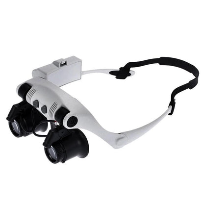 Double Eye Jewelry Watch Repair Magnifier Loupe Glasses W/ LED Light 8 Lens