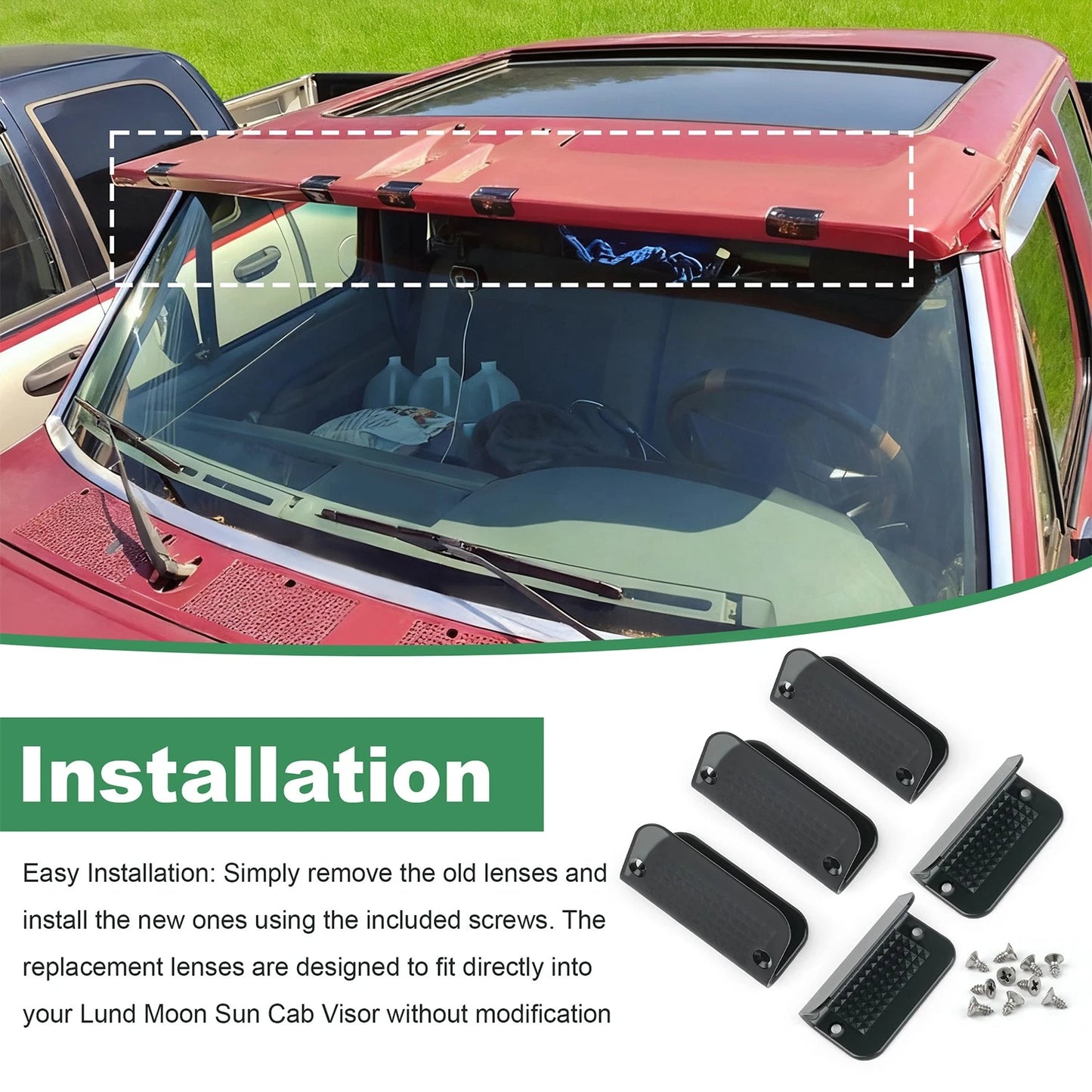 Fits Lund Cab Moon Sun Visor Replacement Light Lens Lenses Smoked -5PCS