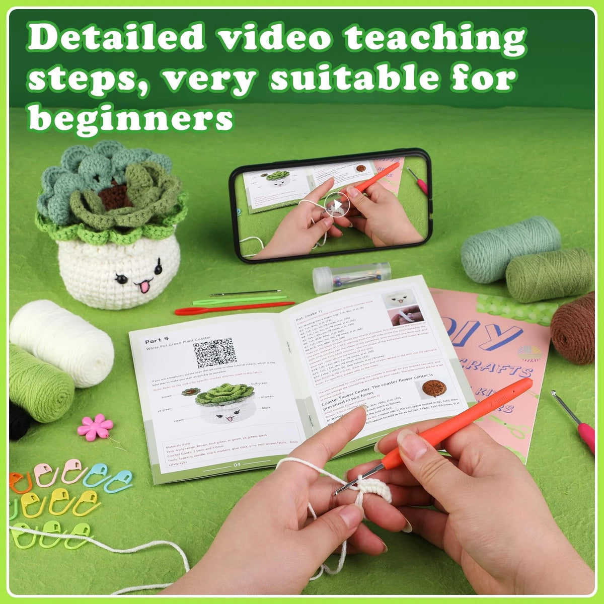 FTEVEN Crochet Kit for Beginners, 4 inches x 4 x 1 inch, 3PCS Coasters